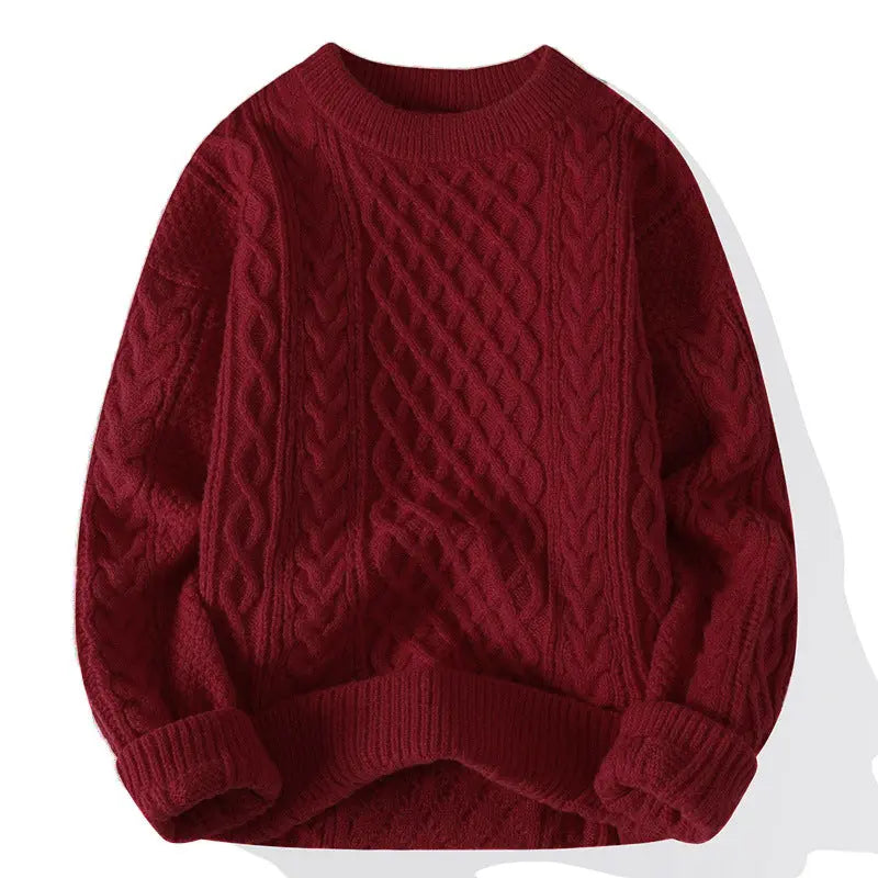 Autumn And Winter New Men's Twist Sweater Casual Round Neck Pullover Top by MENLL