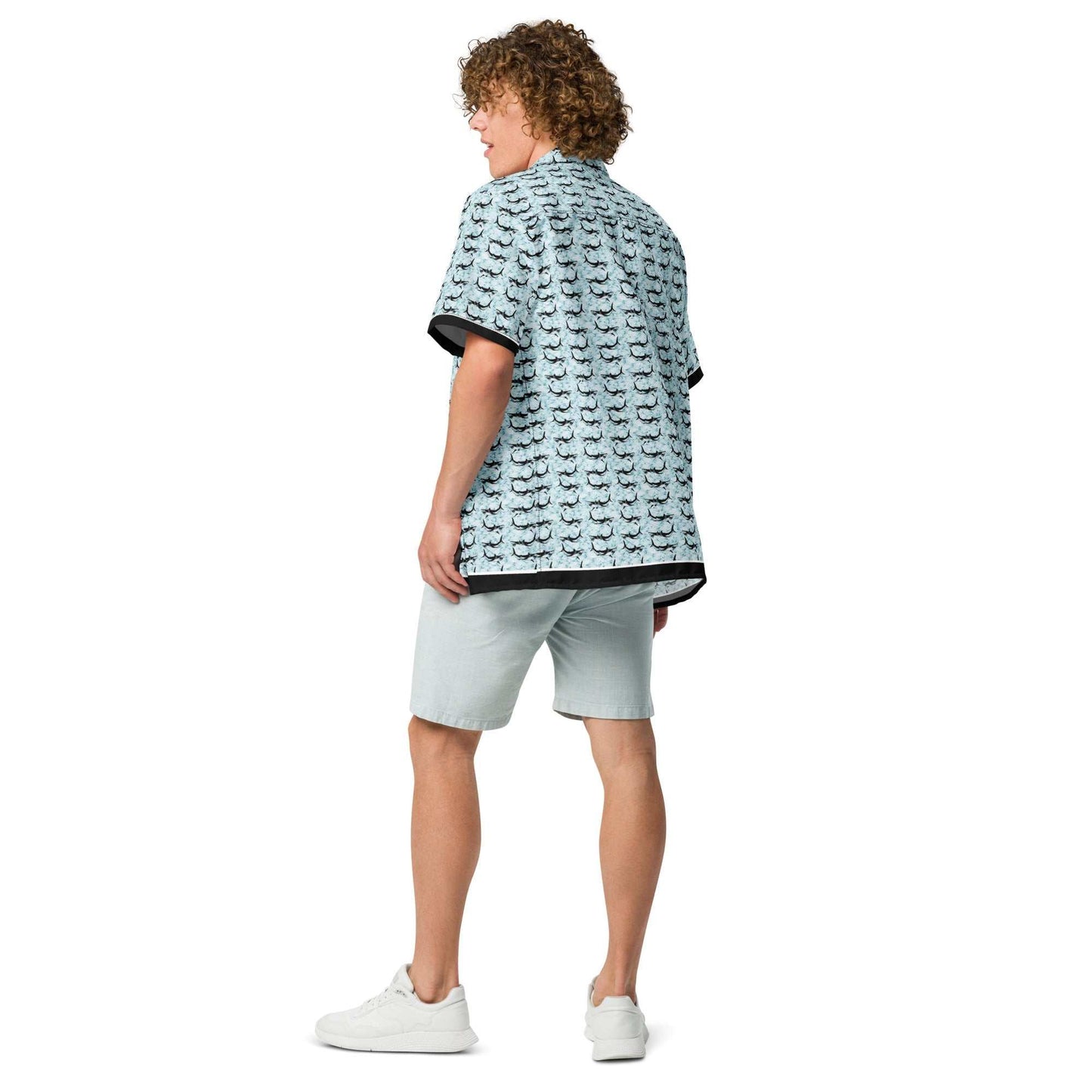 Shark Frenzy Button Down Hawaiian Shirt - MENLL