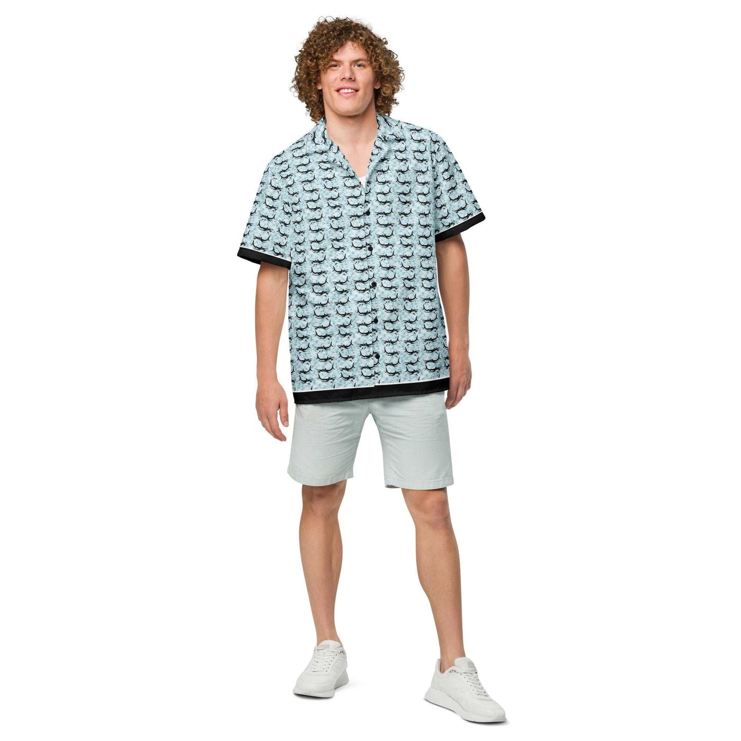 Shark Frenzy Button Down Hawaiian Shirt - MENLL