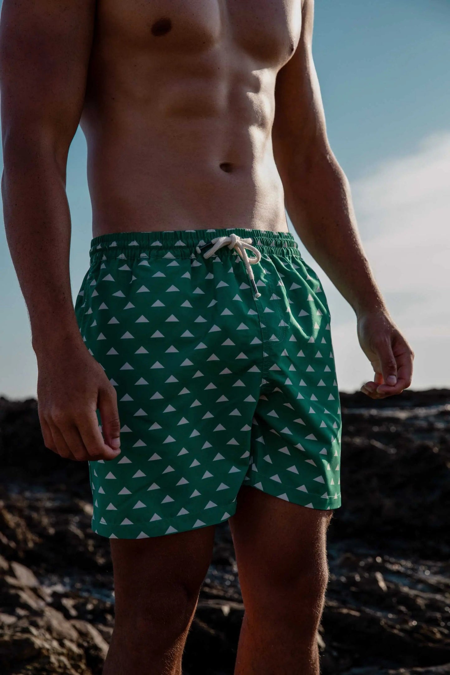 Arqutype Amalfi Teal Swim Shorts Triangle Patterned by Arqutype