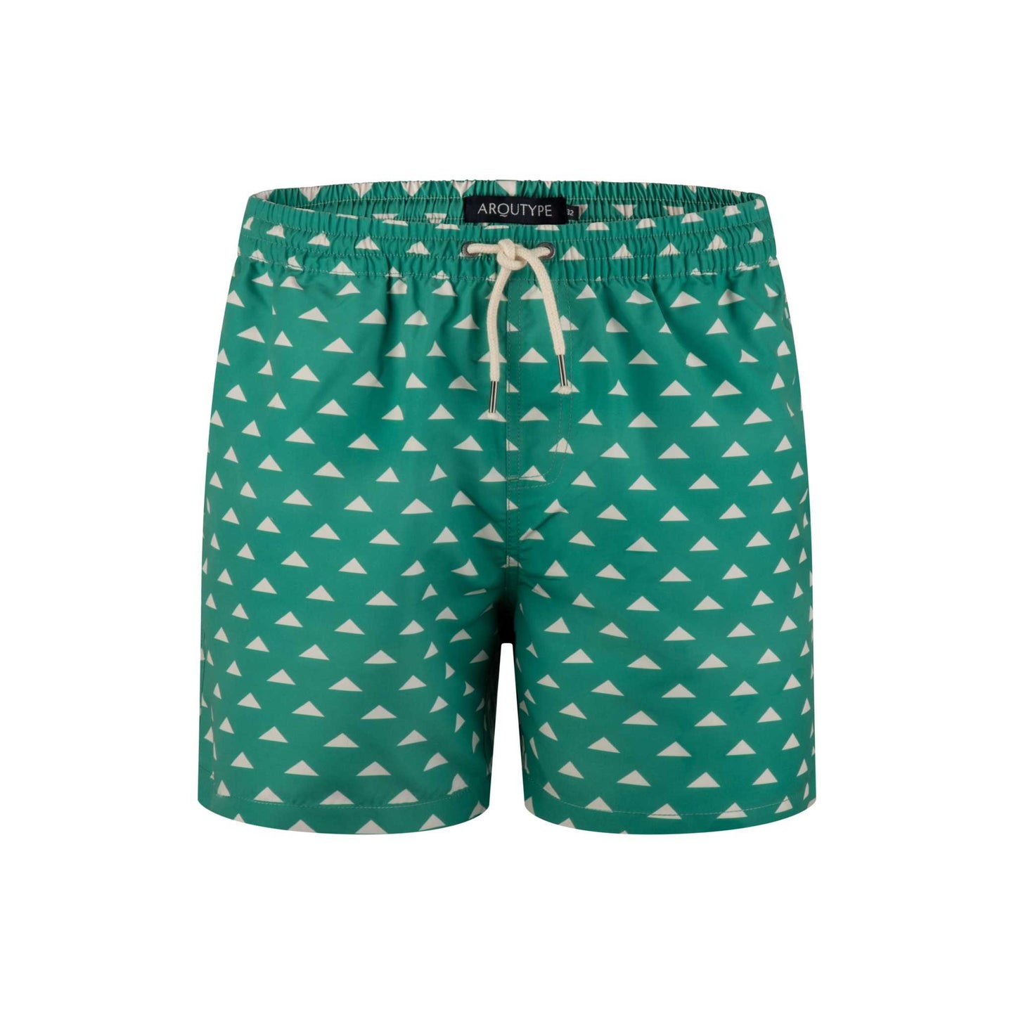 Green and white patterned Amalfi Swim Shorts with elasticated waistband and drawstring.
