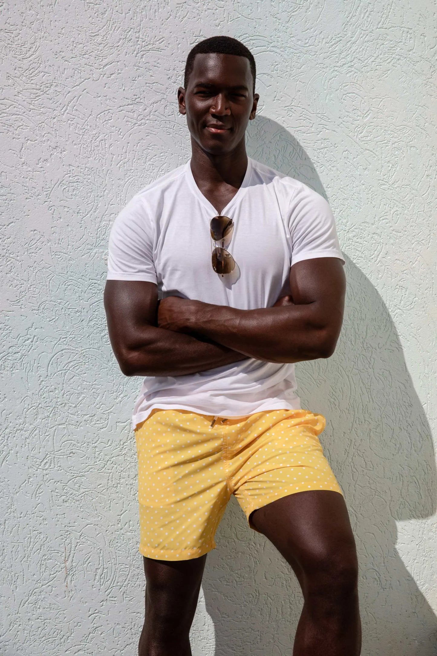 Arqutype Yellow Polka Dot St Lucia Men's Swim Shorts Quick Dry Beachwear by Arqutype