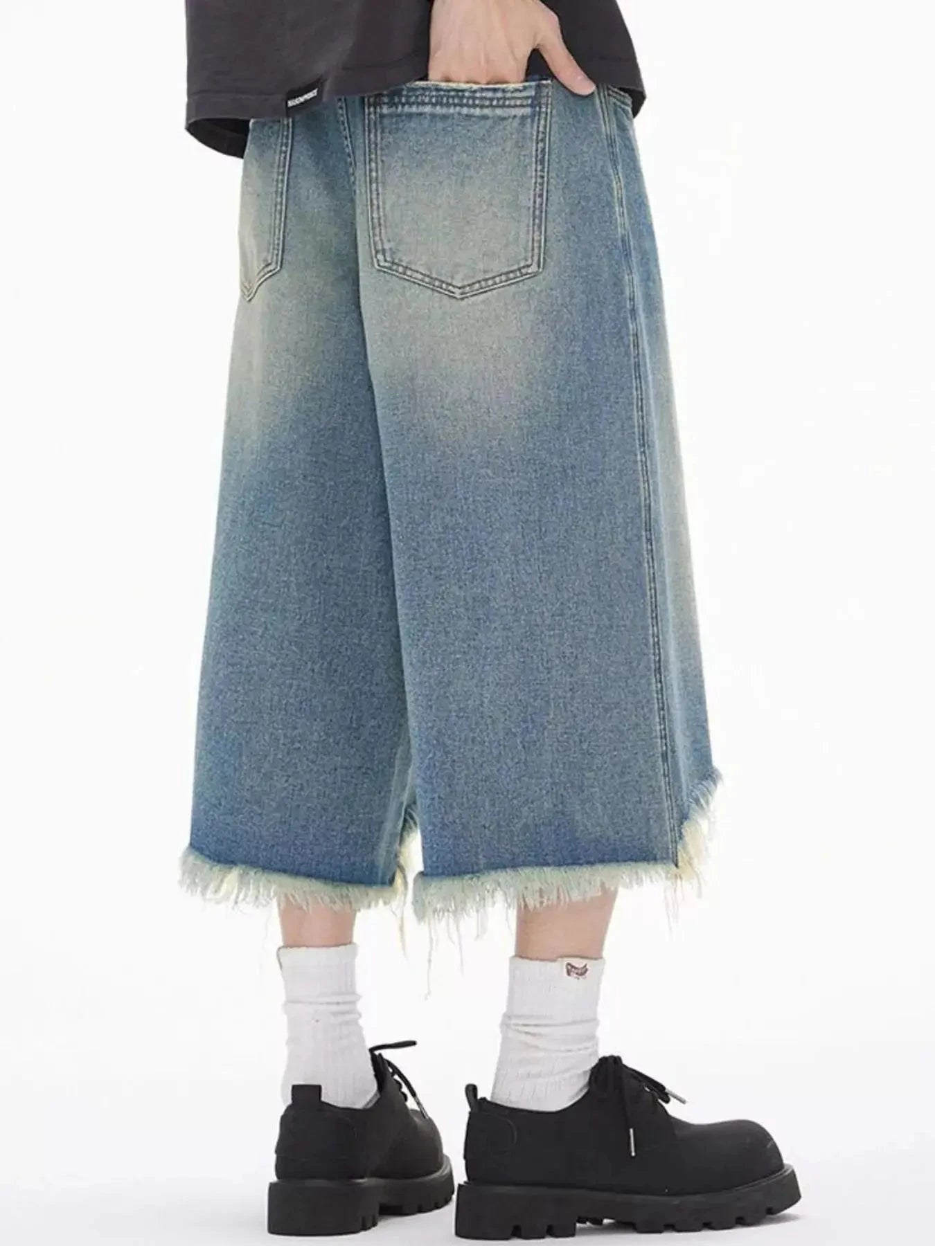 Trendsi Distressed Denim Shorts Men's Casual Wide Leg Summer Shorts - Relaxed Fit by Trendsi