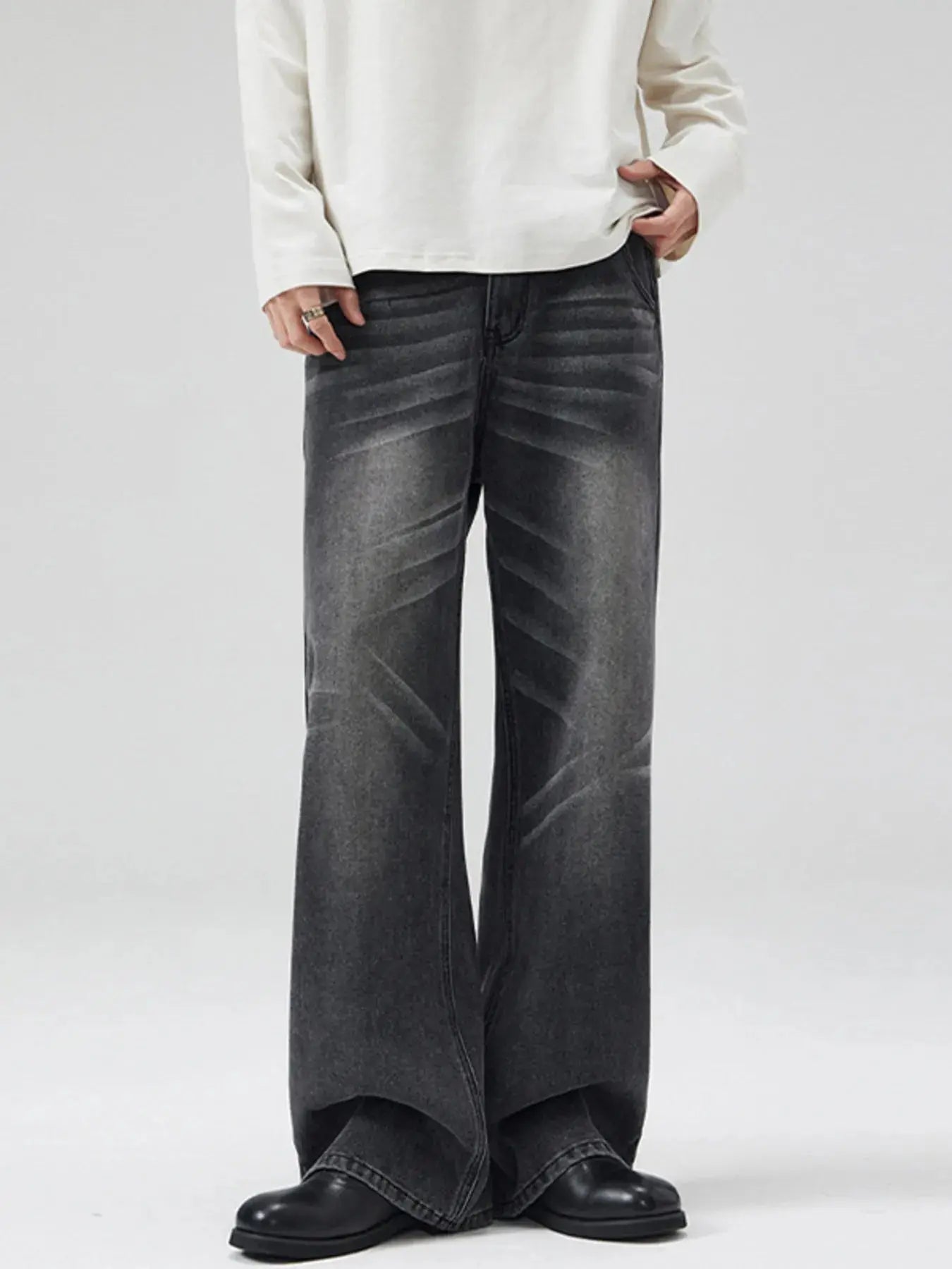 Trendsi Vintage Wash Jeans Men's Wide Leg Denim Pants Casual Fit by Trendsi