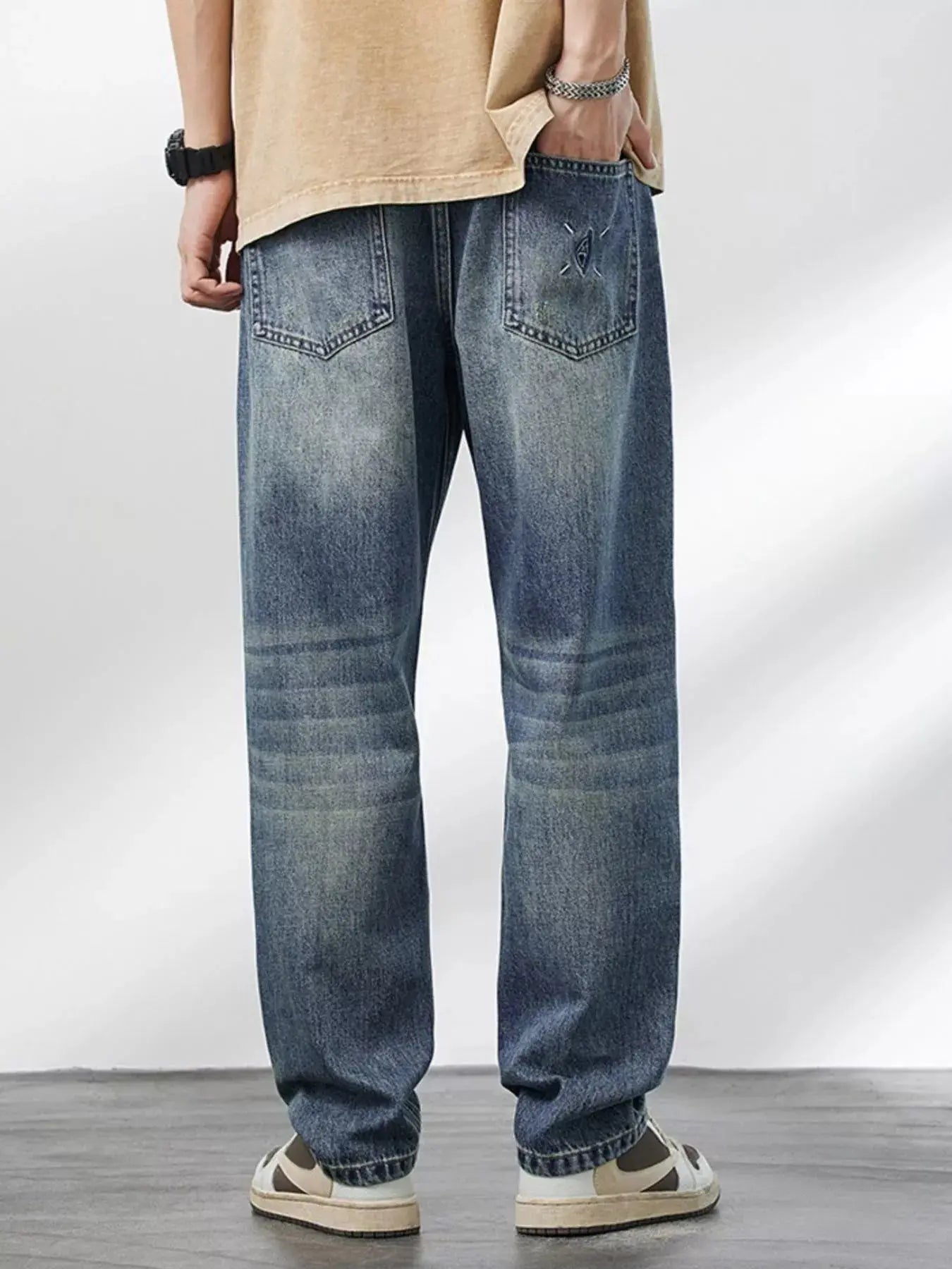 Trendsi Men's Vintage Wash Jeans Loose Fit Casual Denim Comfortable Cotton by Trendsi