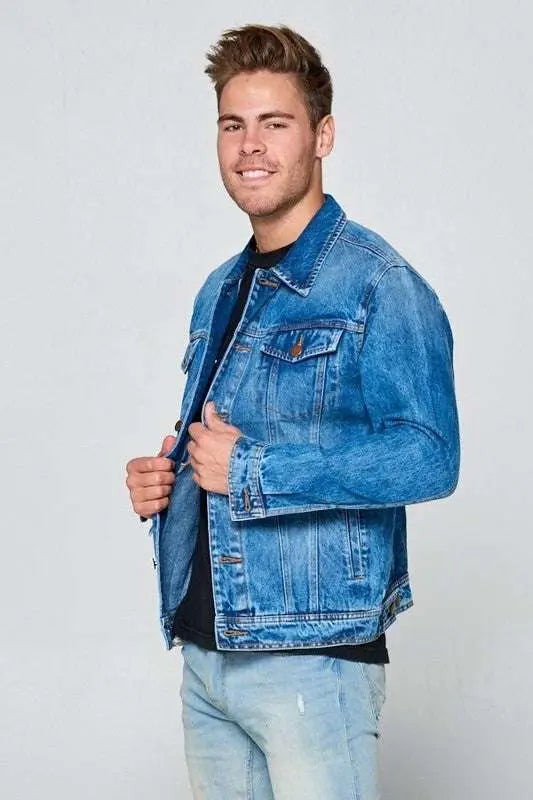 MENLL Denim Jacket Classic Blue Men's Casual Cotton Outerwear - Regular Fit by MENLL