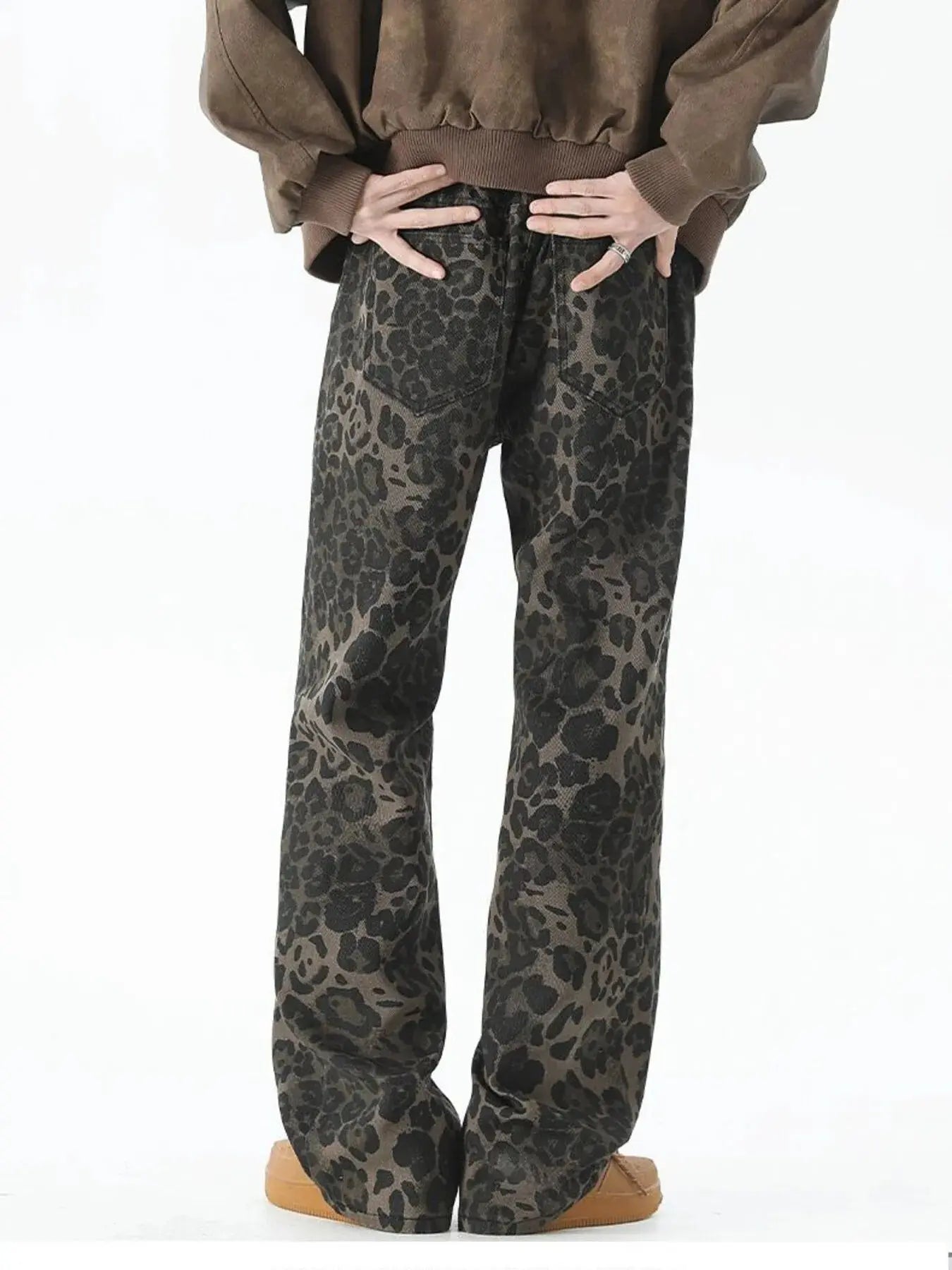 Trendsi Men's Leopard Print Jeans Plus Size Loose Fit Denim Pants Fashionable by Trendsi