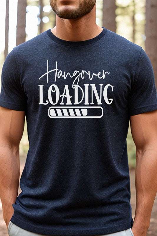 Father's Day Gifts Hangover Loading Graphic Tee in navy, Bella Canvas 3001, unisex design.
