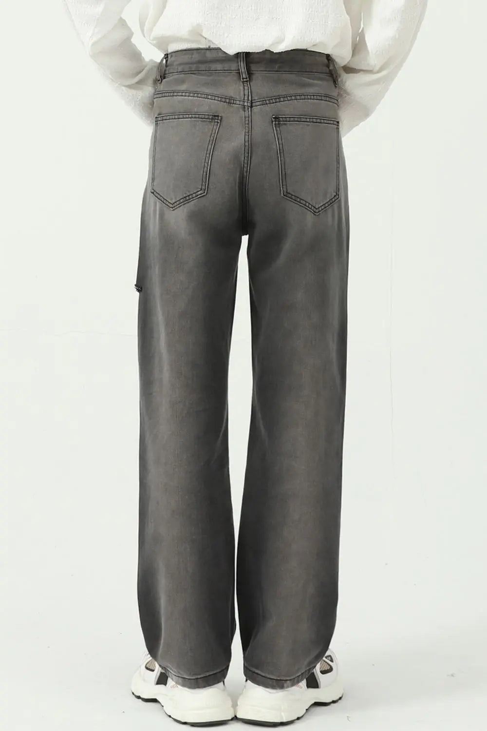 MENLL Grey Wide Straight Jeans Men's Casual Cotton Blend Pants with Pockets by MENLL