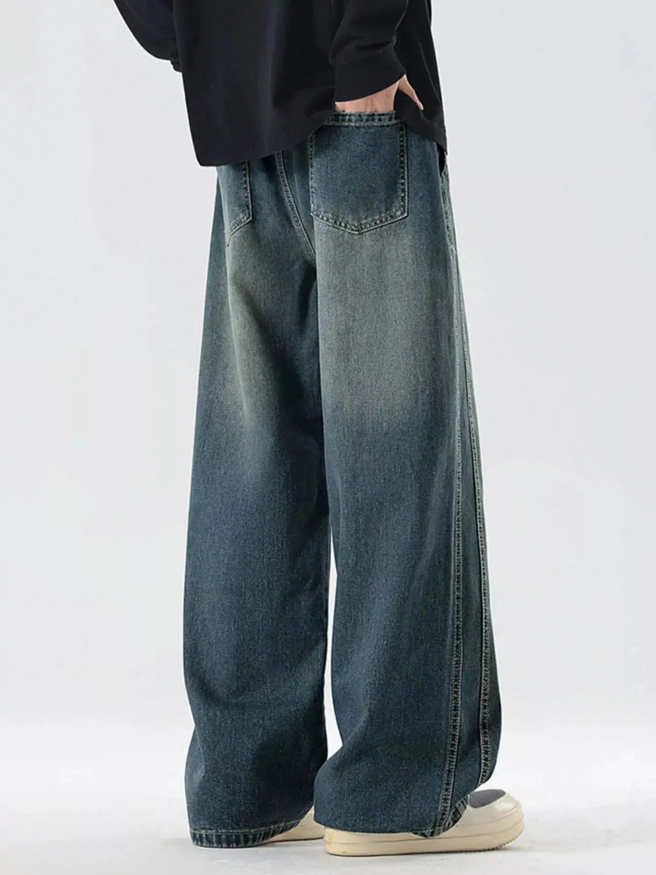 Trendsi Wide Leg Jeans Men's Plus Size Full Wash Denim Comfort Fit by Trendsi