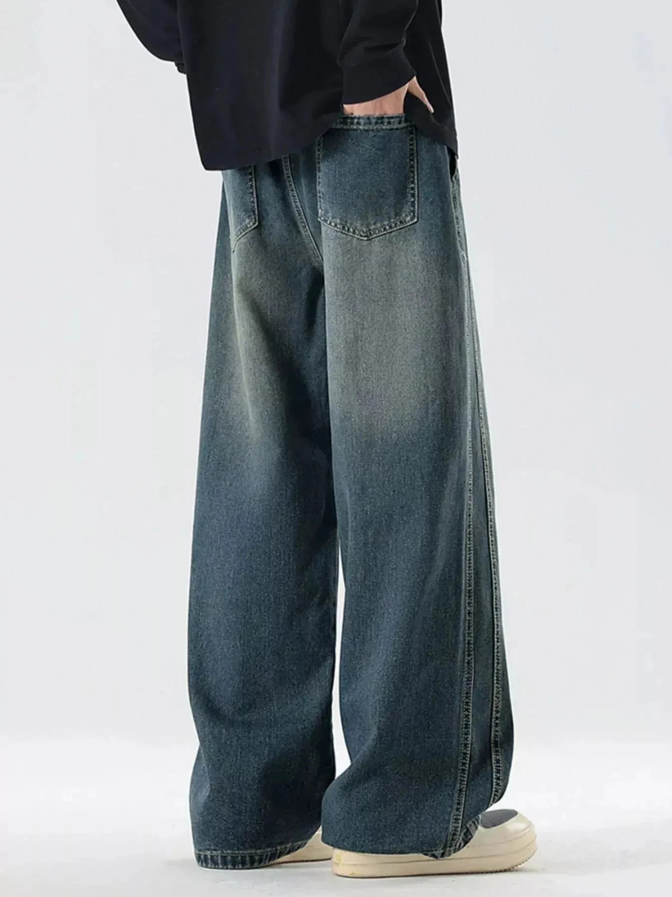 Trendsi Wide Leg Jeans Men's Plus Size Full Wash Denim Comfort Fit by Trendsi