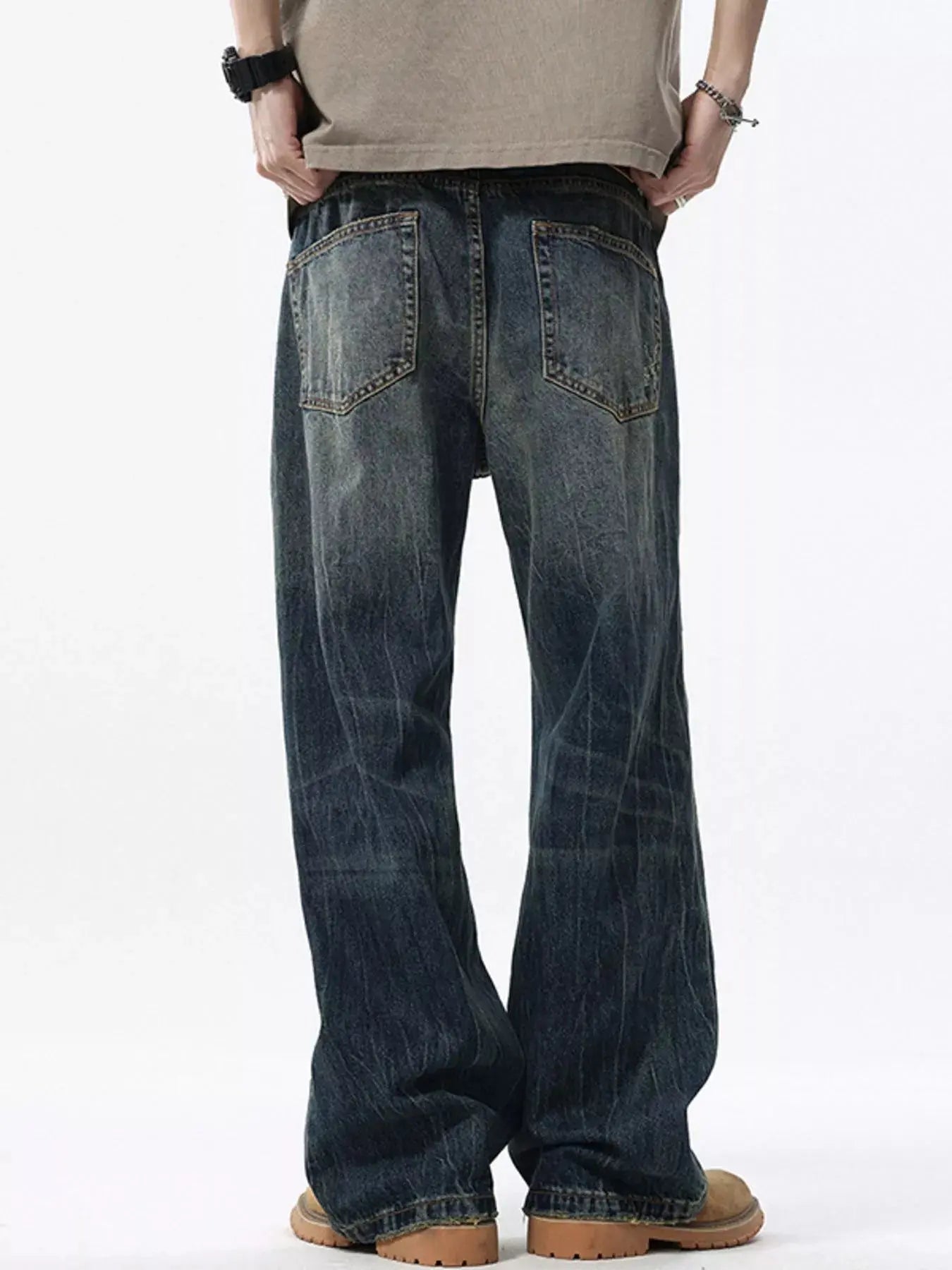 Trendsi Men's Jeans Vintage Wash Wide Leg Casual Denim Comfortable Fit by Trendsi