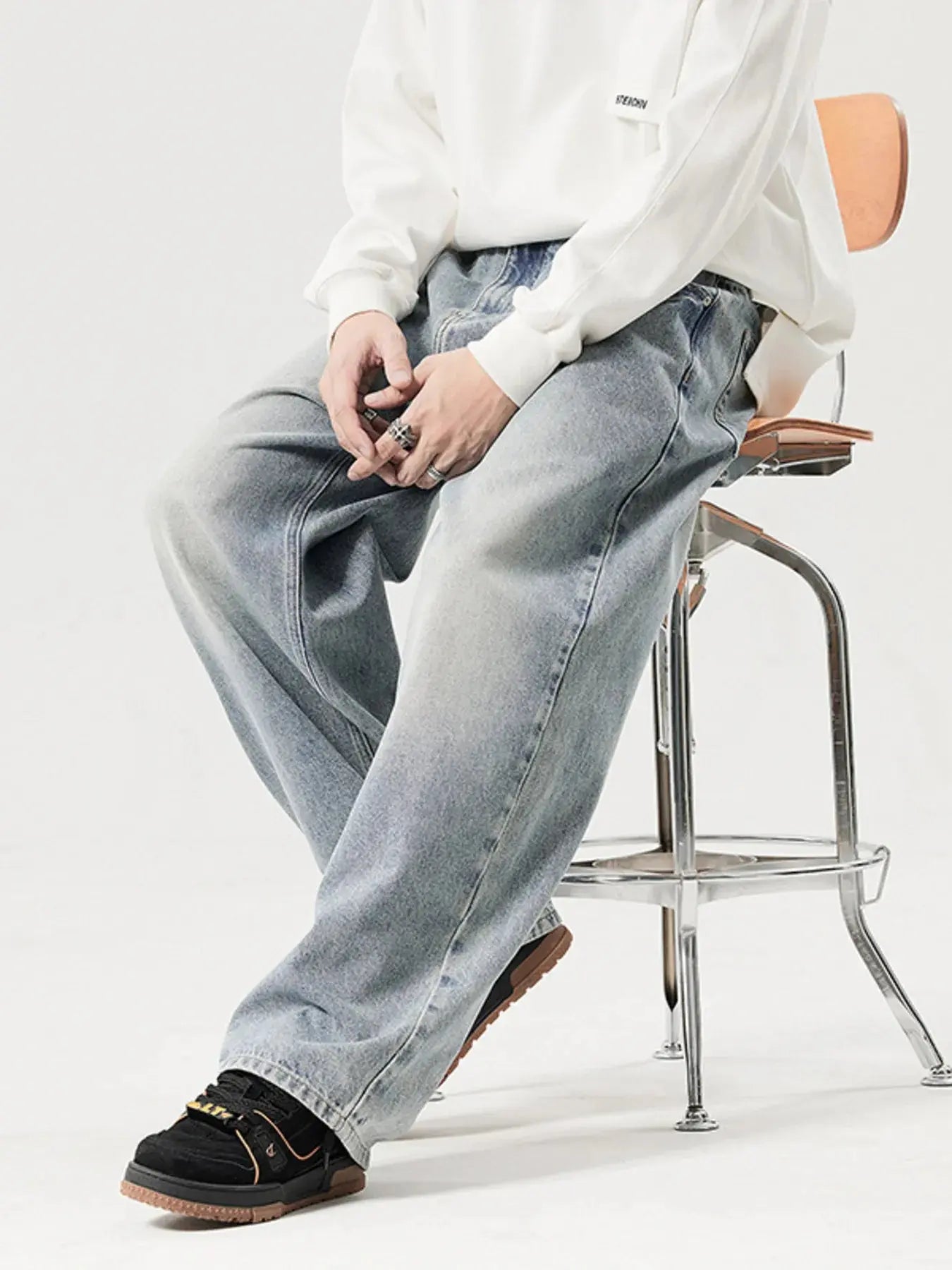 Trendsi Vintage Wash Jeans Men's Casual Wide Leg Denim Relaxed Fit by Trendsi