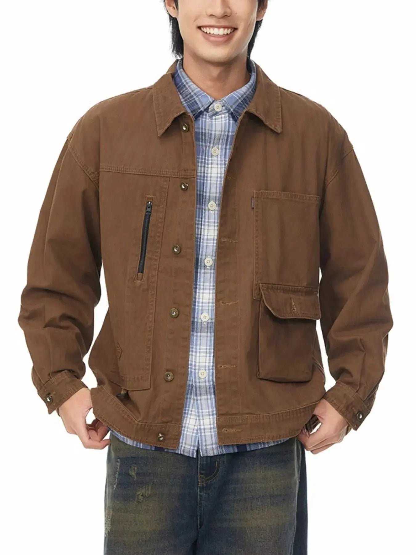 Trendsi Button-Up Jacket Men's Plus Size Long Sleeve Casual Shirt Lightweight by Trendsi