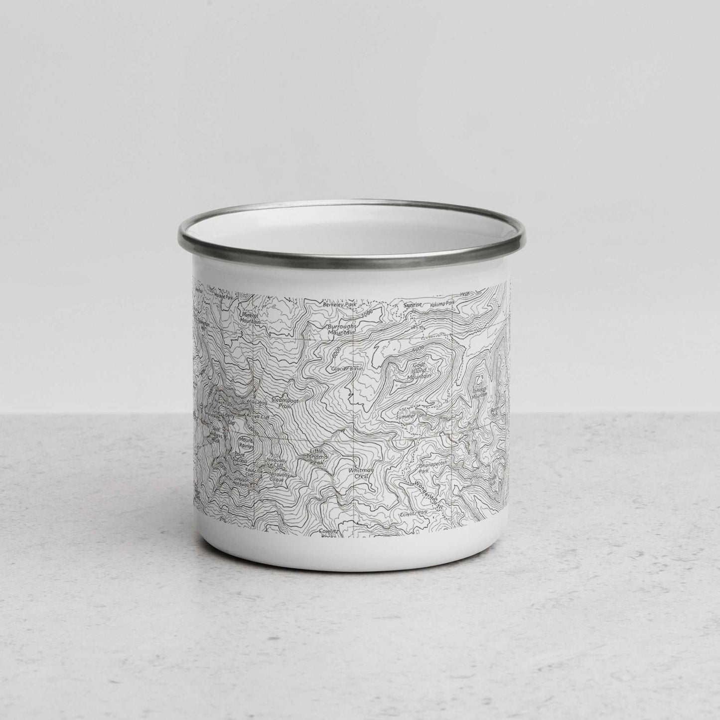 Mount Rainier Topographic Durable Enamel Camp Mug USGS National Park Map - MENLL