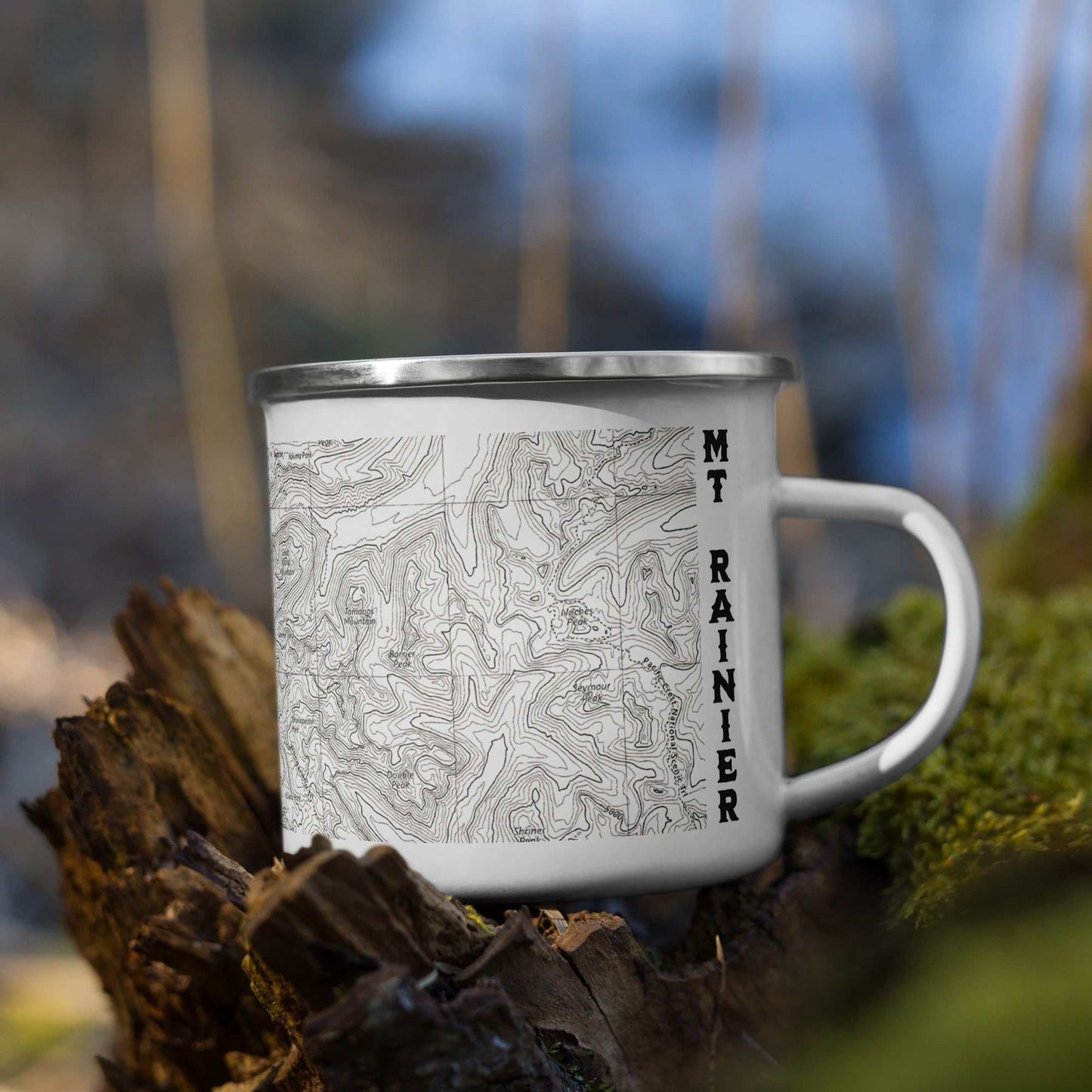 Mount Rainier Topographic Durable Enamel Camp Mug USGS National Park Map - MENLL