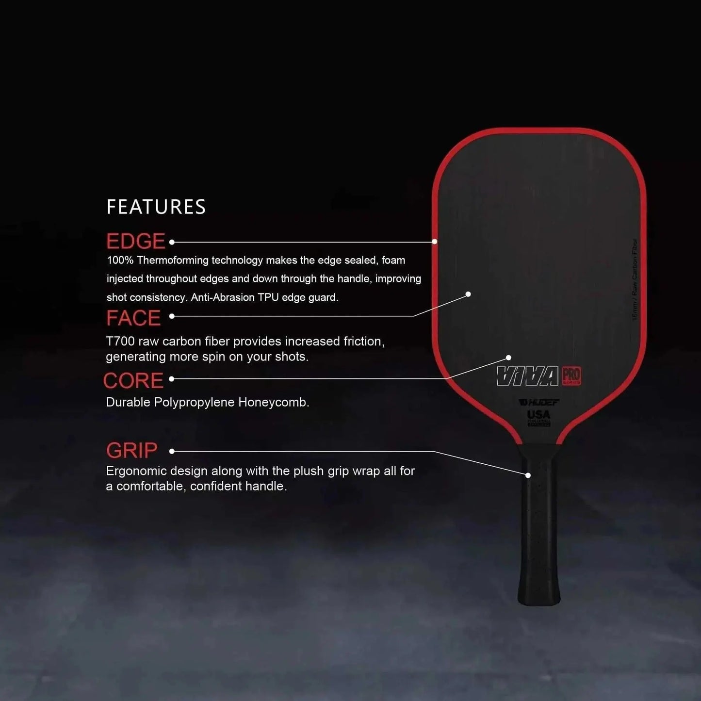 HUDEF Viva Proβ’ (Power Paddle) Pickleball Paddle - MENLL