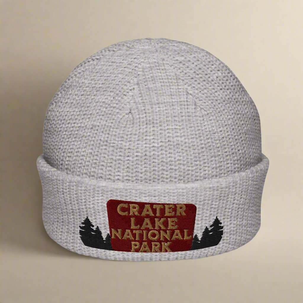 Crater Lake Embroidered National Park Sign Beanie Wharf Fisherman Style Sewn Outdoors Winter Hat - MENLL