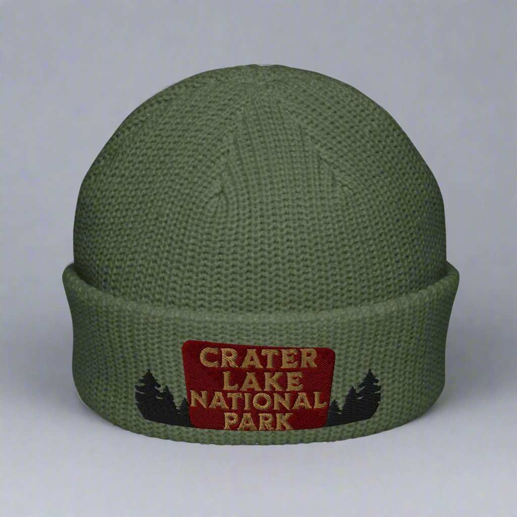 Crater Lake Embroidered National Park Sign Beanie Wharf Fisherman Style Sewn Outdoors Winter Hat - MENLL
