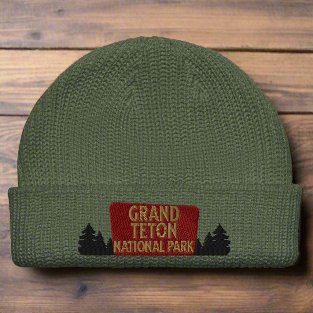 Grand Tetons National Park Sign Embroidered Beanie - MENLL