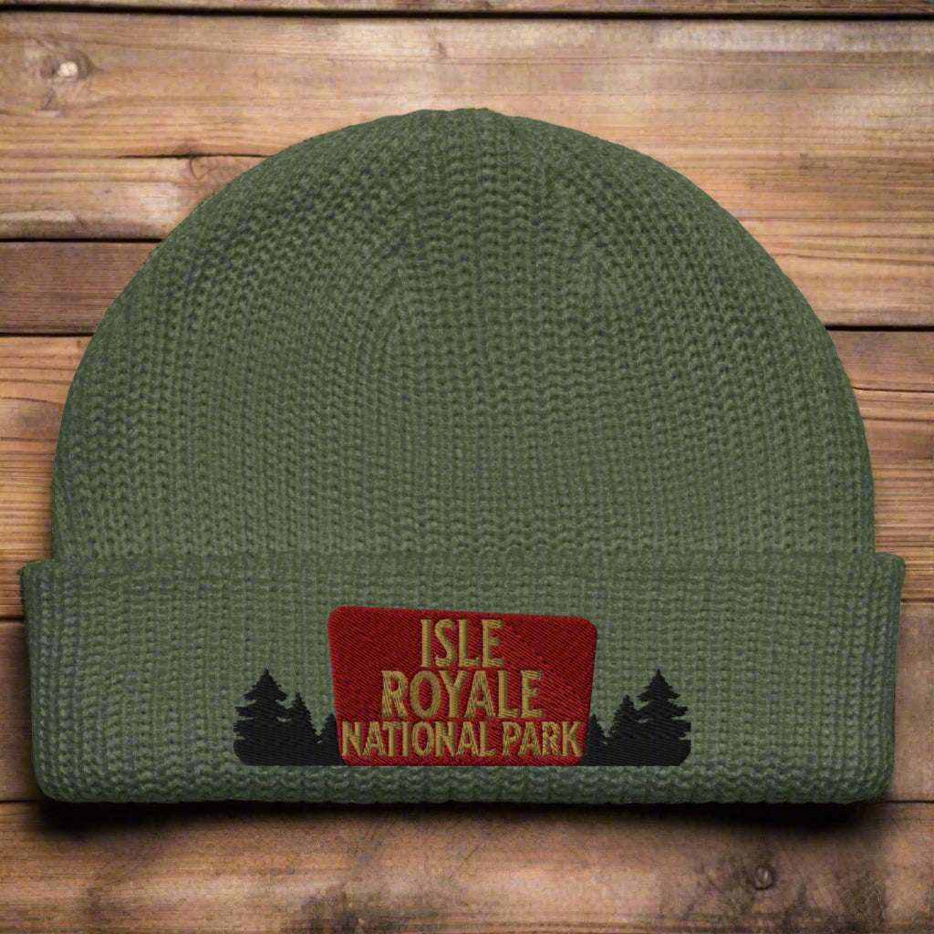 Isle Royale National Park Sign Embroidered Fisherman Style Beanie - MENLL