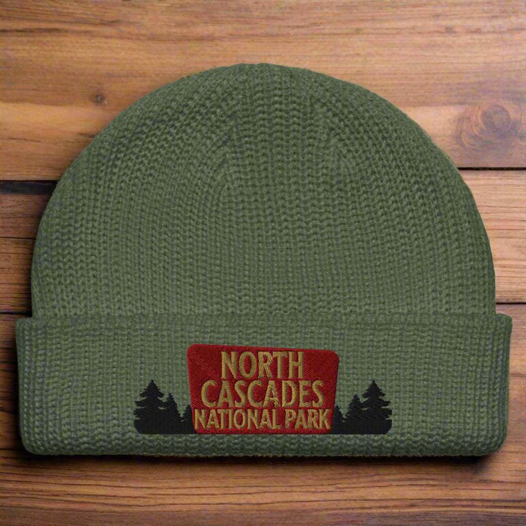 North Cascades National Park Sign Embroidered Beanie - MENLL