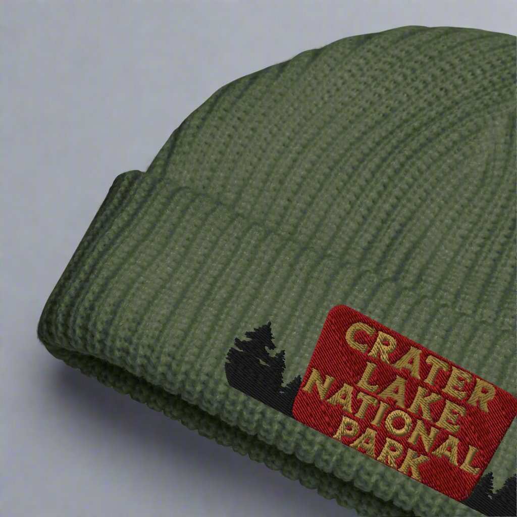Crater Lake Embroidered National Park Sign Beanie Wharf Fisherman Style Sewn Outdoors Winter Hat - MENLL