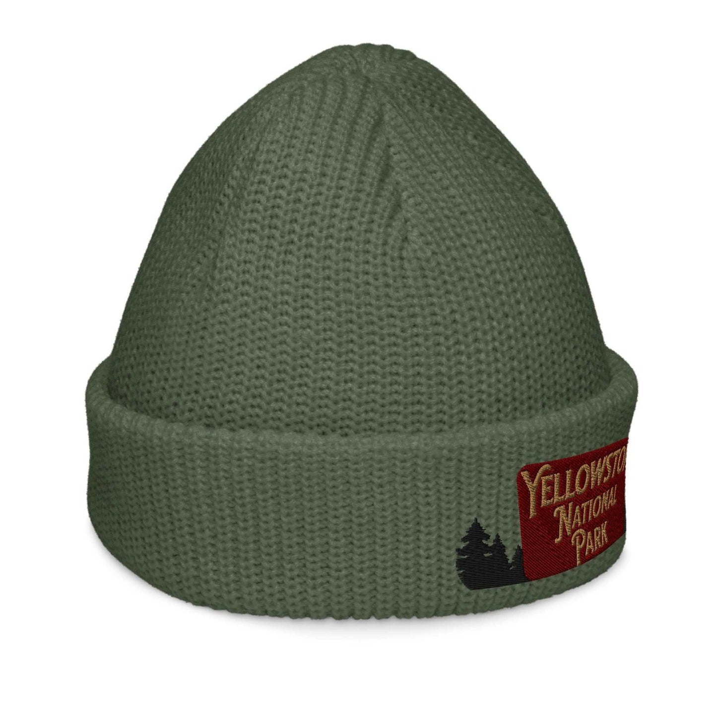 Yellowstone National Park Sign Embroidered Beanie Outdoorsy Fisherman Style - MENLL