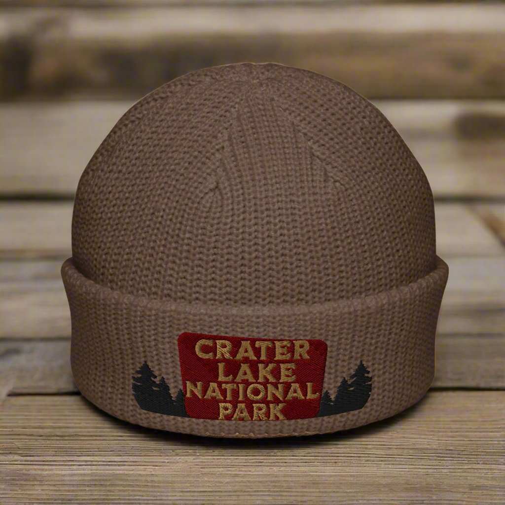 Crater Lake Embroidered National Park Sign Beanie Wharf Fisherman Style Sewn Outdoors Winter Hat - MENLL