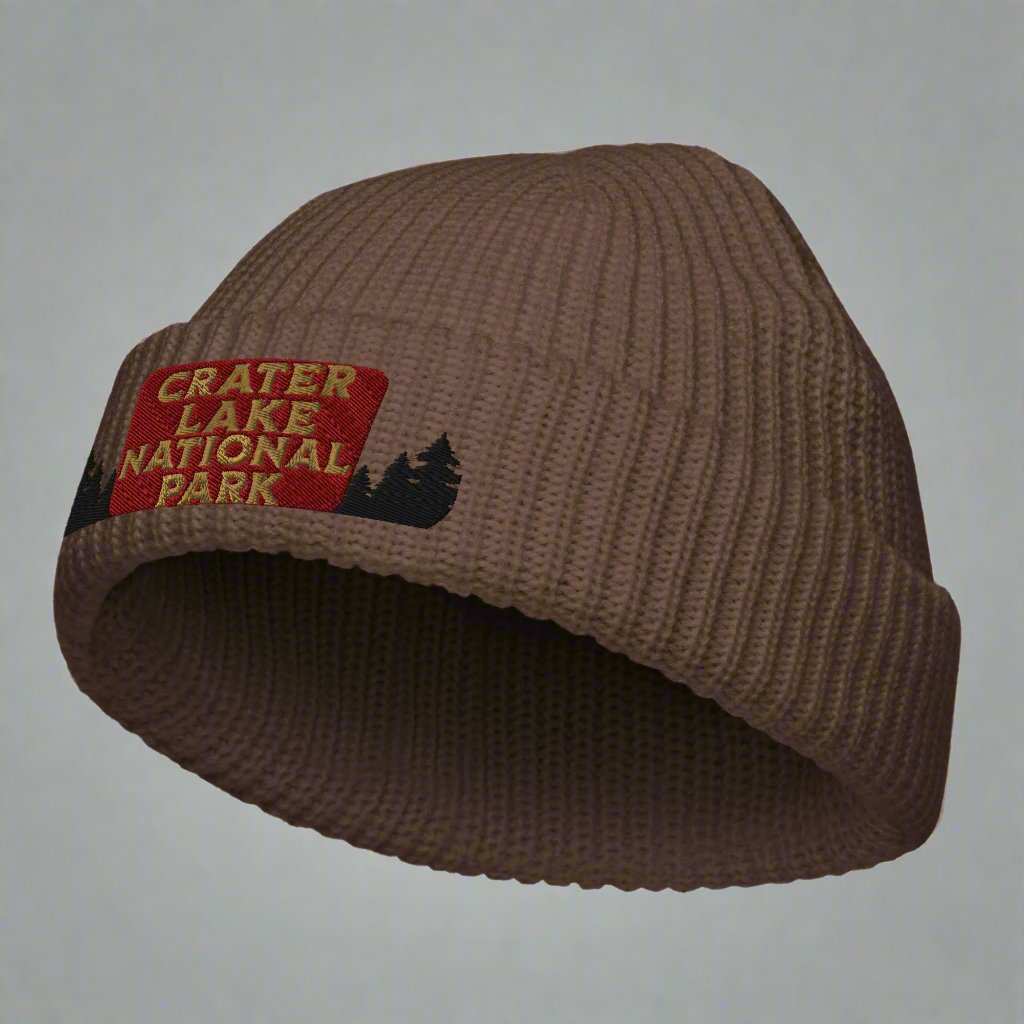 Crater Lake Embroidered National Park Sign Beanie Wharf Fisherman Style Sewn Outdoors Winter Hat - MENLL