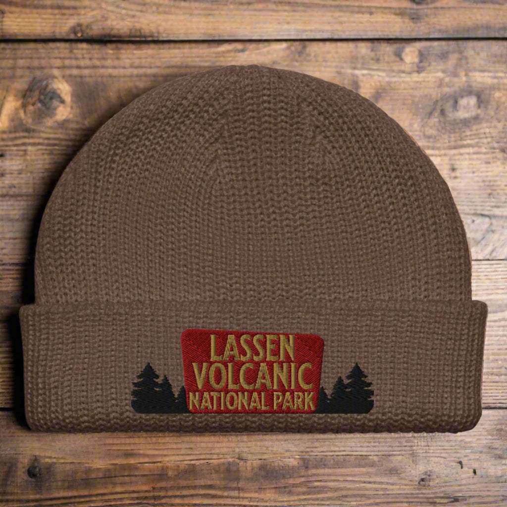 Lassen Volcanic National Park Sign Embroidered Beanie - MENLL