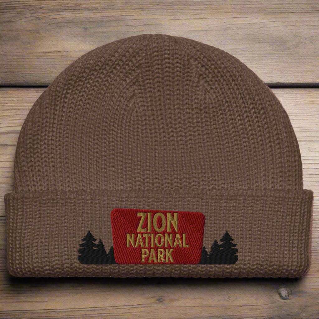 Zion National Park Sign Embroidered Beanie - MENLL