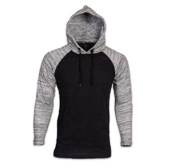 Lightweight cotton raglan hoodie with contrasting long sleeves.