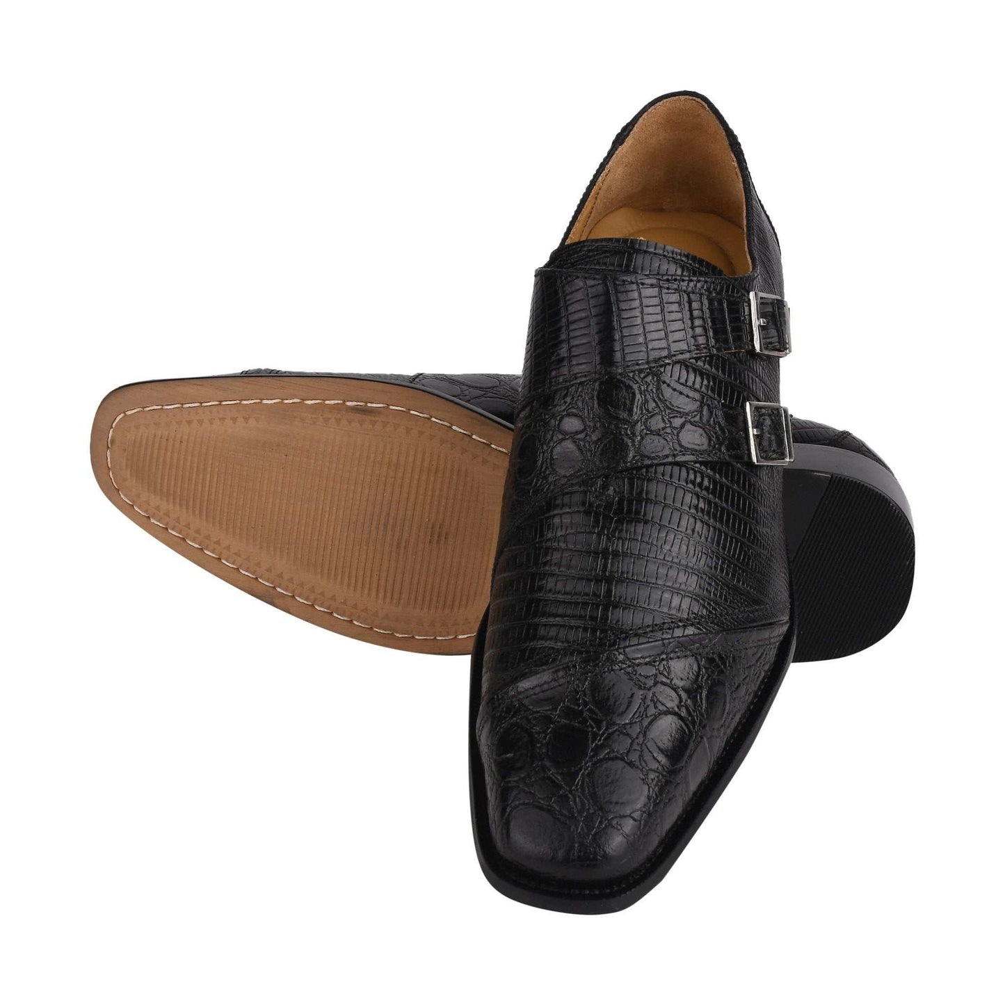 GRACE Genuine Leather Oxford Style Double Monk Strap Shoes for Men - MENLL