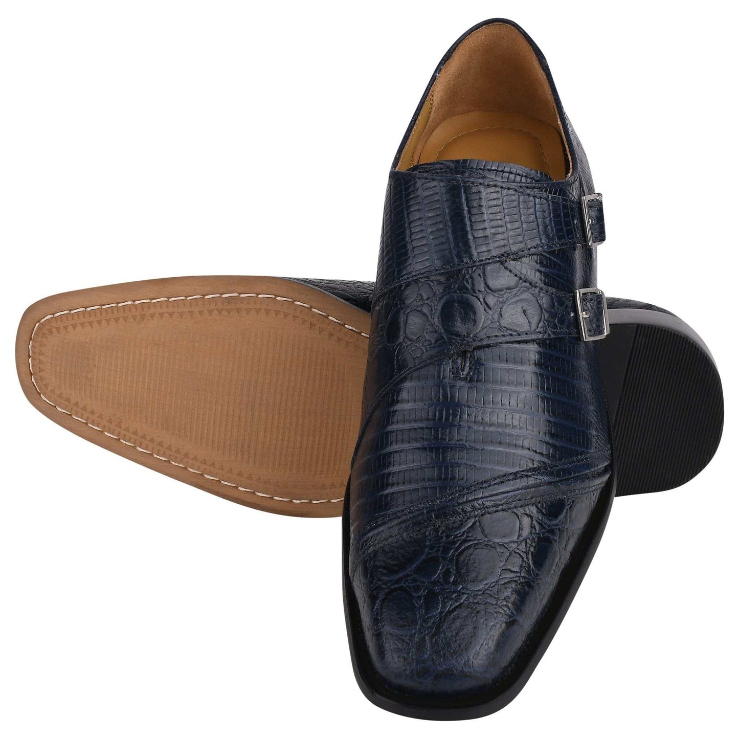 GRACE Genuine Leather Oxford Style Double Monk Strap Shoes for Men - MENLL