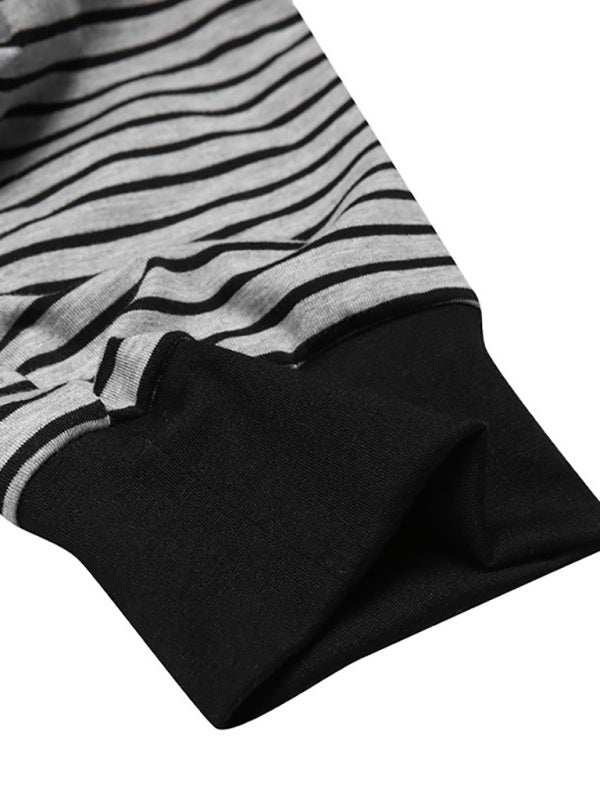 Men's Slim Striped Print Crew Neck Button Long Sleeve Trousers One Piece Pajama - MENLL