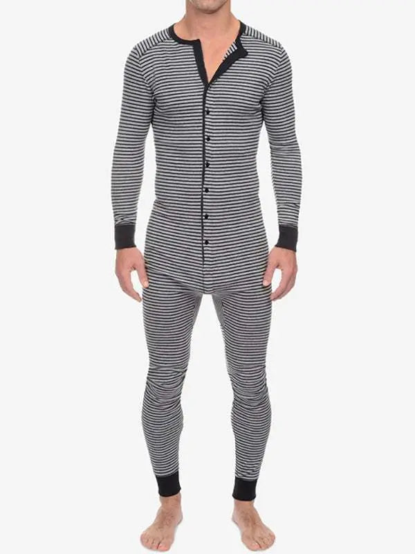 MENLL Slim Striped Pajama Men's Sleepwear One-Piece Button Front Comfort by MENLL