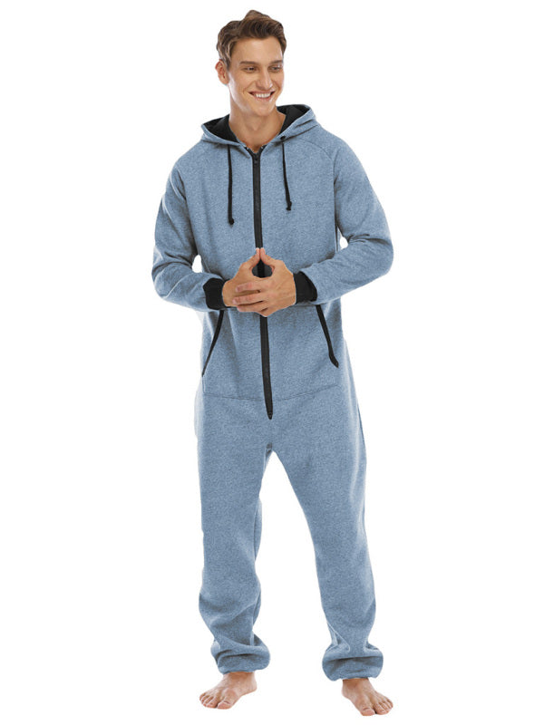 Men's Thickened Sweater Fleece Jumpsuit Pajamas Homewear Casual Suits - MENLL