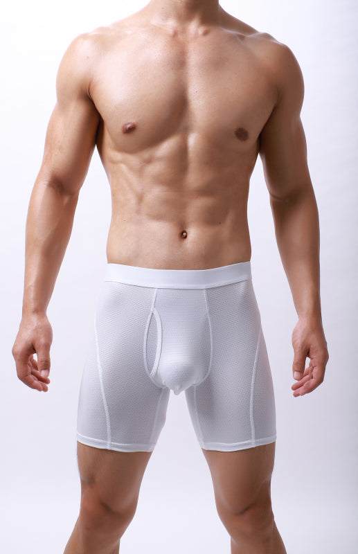 Men's high elasticity knit polyester underwear, simple style, mid waist, solid pattern.