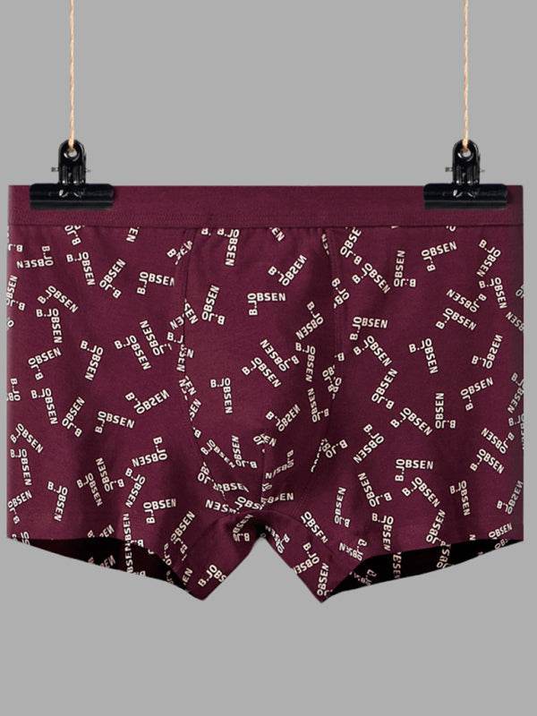 Men's mid waist cotton breathable print boxer briefs with letter pattern.
