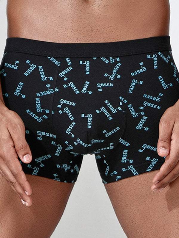 Men's Mid Waist Cotton Breathable Print Boxer Briefs - MENLL