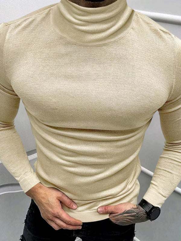 Stylish Men's High Collar Long Sleeve Turtleneck Tee for Effortless Layering - MENLL