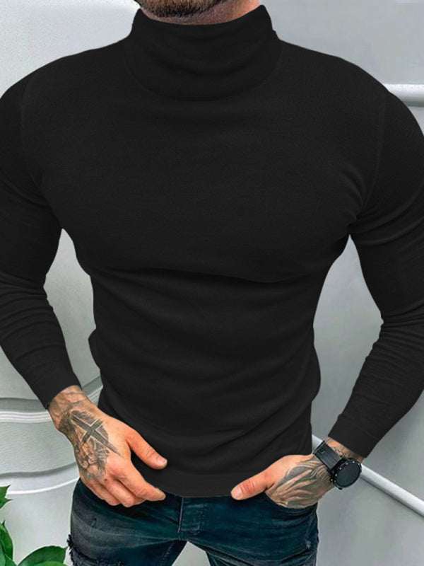 Stylish Men's High Collar Long Sleeve Turtleneck Tee for Effortless Layering - MENLL