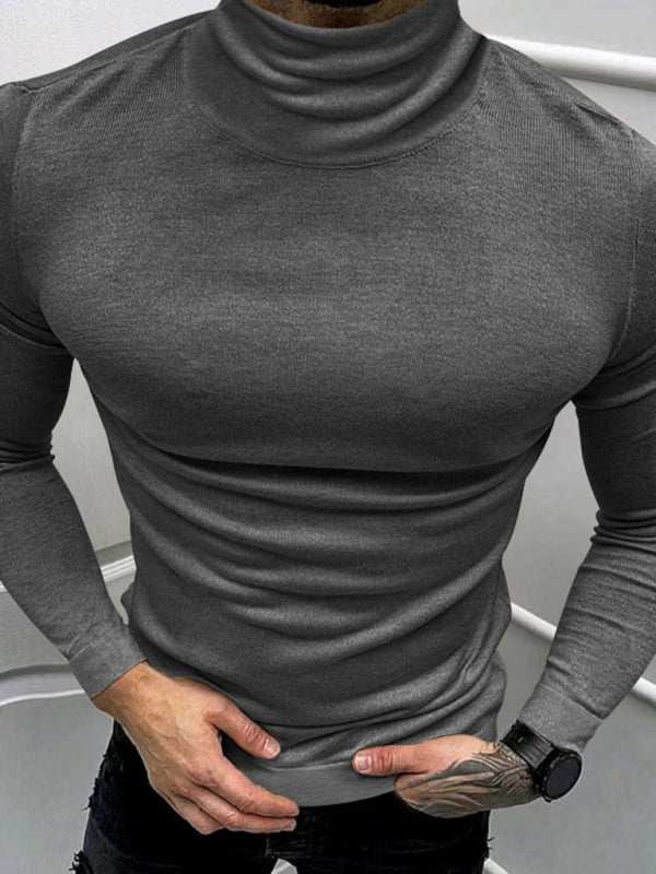 Stylish Men's High Collar Long Sleeve Turtleneck Tee for Effortless Layering - MENLL