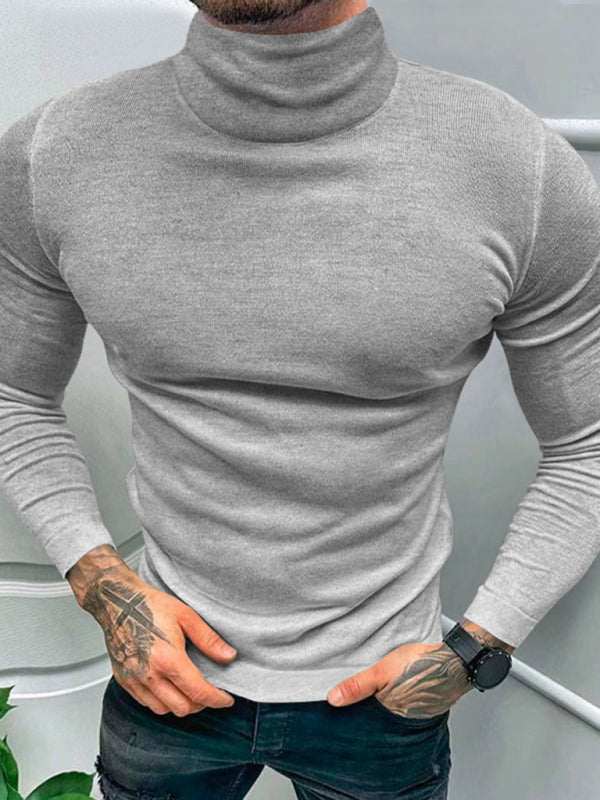 Stylish Men's High Collar Long Sleeve Turtleneck Tee for Effortless Layering - MENLL