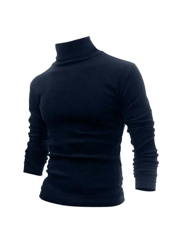 Stylish Men's High Collar Long Sleeve Turtleneck Tee for Effortless Layering - MENLL