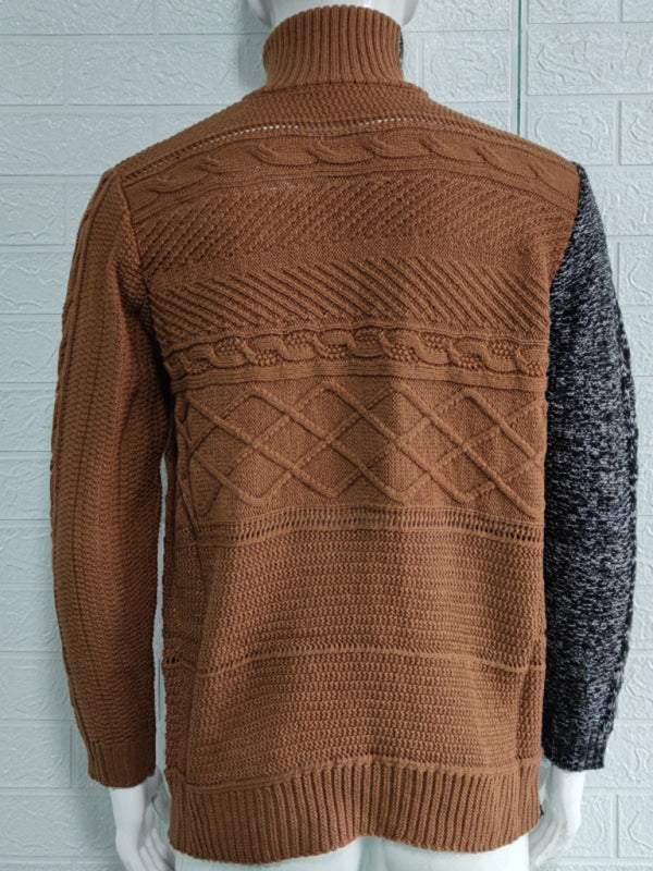 Sophisticated High-Necked Knit Cardigan for Men - Stylish Long-Sleeved Comfort with Chic Buckle Detailing - MENLL