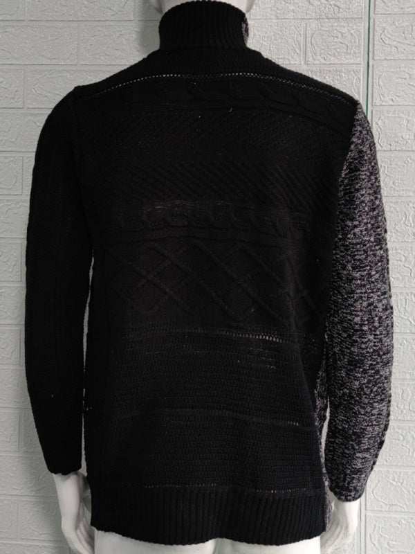 Sophisticated High-Necked Knit Cardigan for Men - Stylish Long-Sleeved Comfort with Chic Buckle Detailing - MENLL