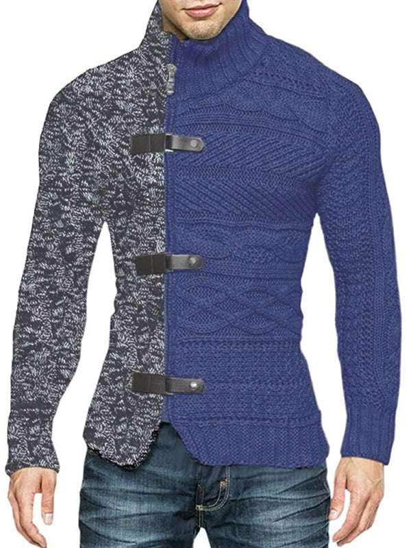 Sophisticated High-Necked Knit Cardigan for Men - Stylish Long-Sleeved Comfort with Chic Buckle Detailing - MENLL