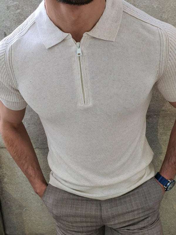 Sleek Slim Fit Polo Collar Short-Sleeve Knitted Sweater for Effortless Style - MENLL